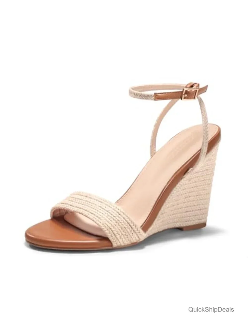 Wedge Sandals Espadrilles Raffia Open Toe Ankle Strap Straw Summer Beach Shoes